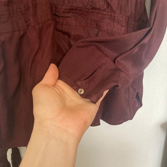 Aritzia Wilfred Anemone Wrap Blouse w/ Ties in Burgundy Red Long Sleeve - Size M - Picture 3 of 9
